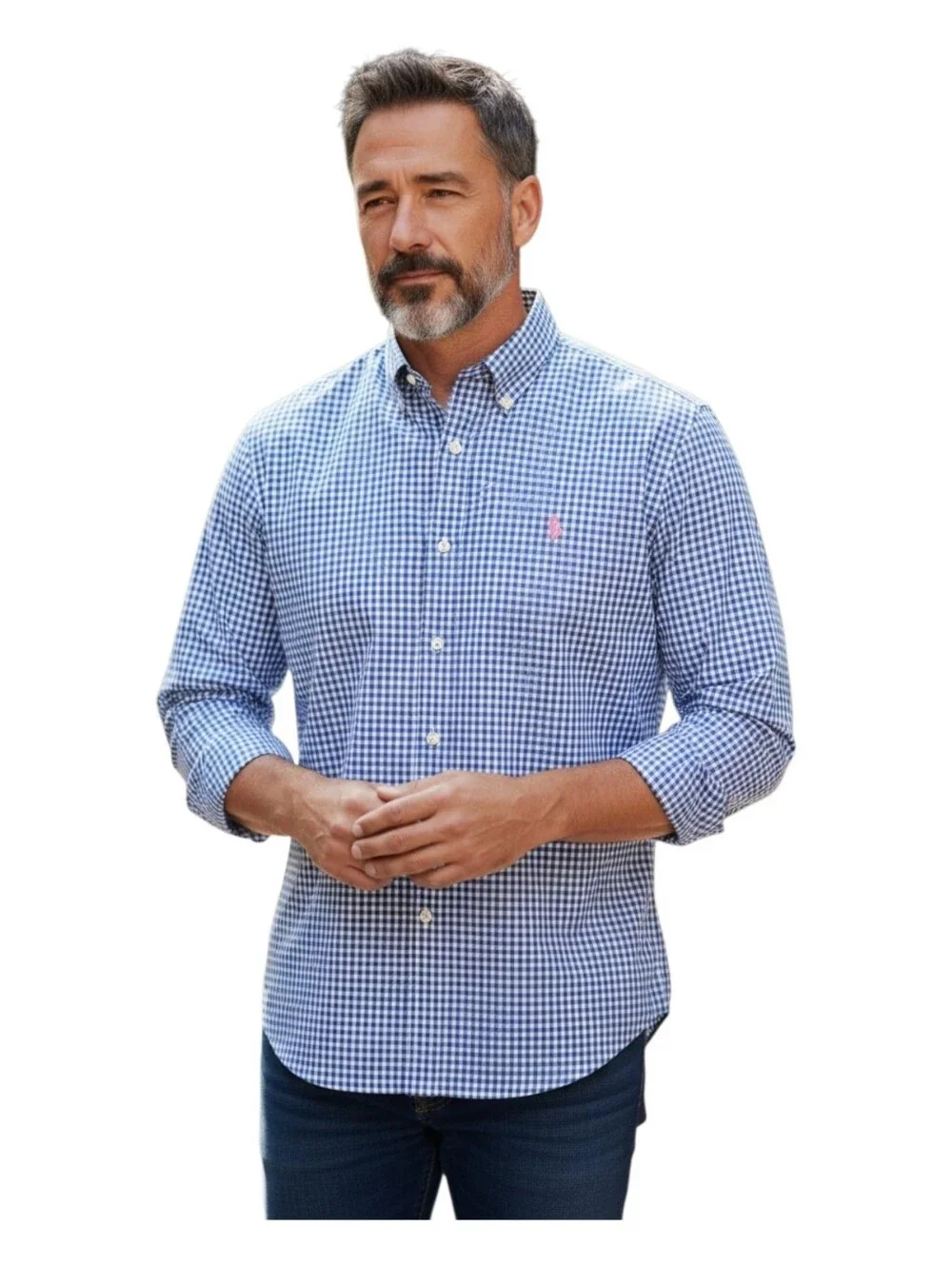 Polo Ralph Lauren Mens Blue Gingham Check Classic Button Down Shirt Medium